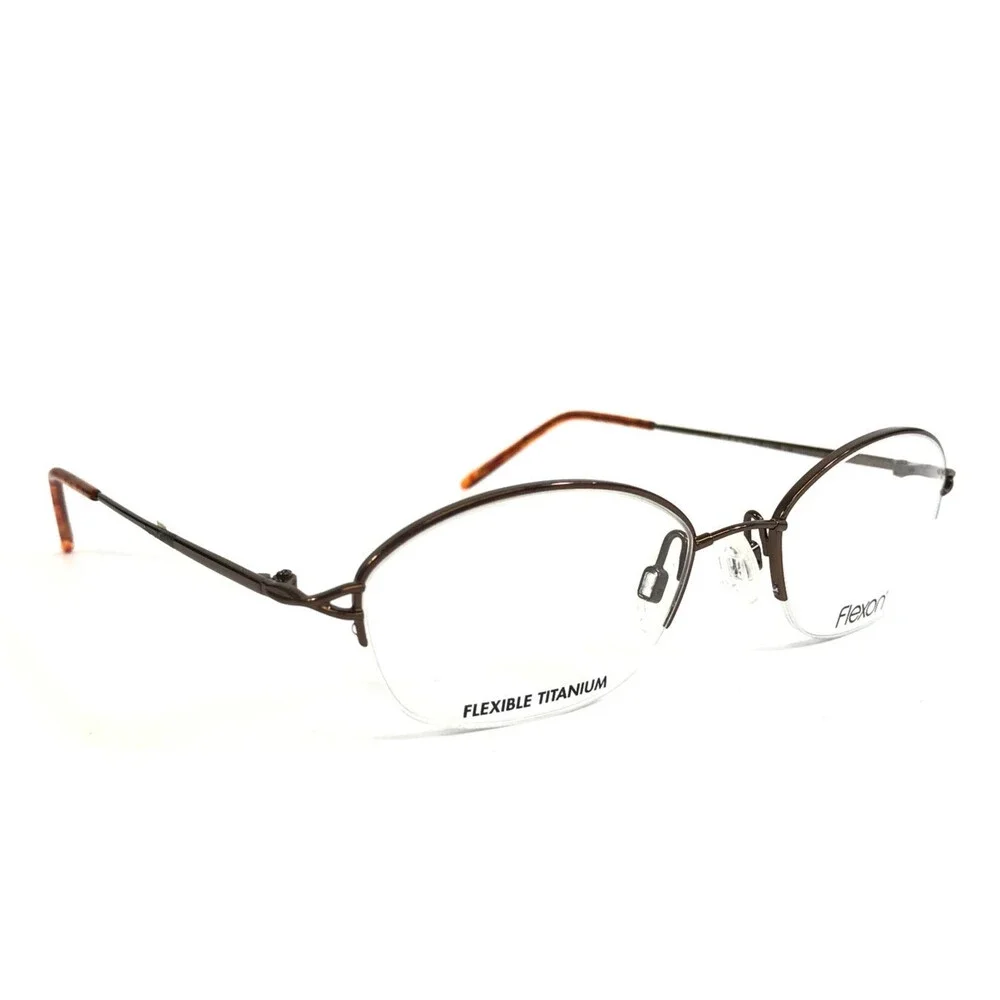 Flexon Eyeglasses Frames 651 COFFEE Brown Oval Half Rim Titanium 49-18-130
